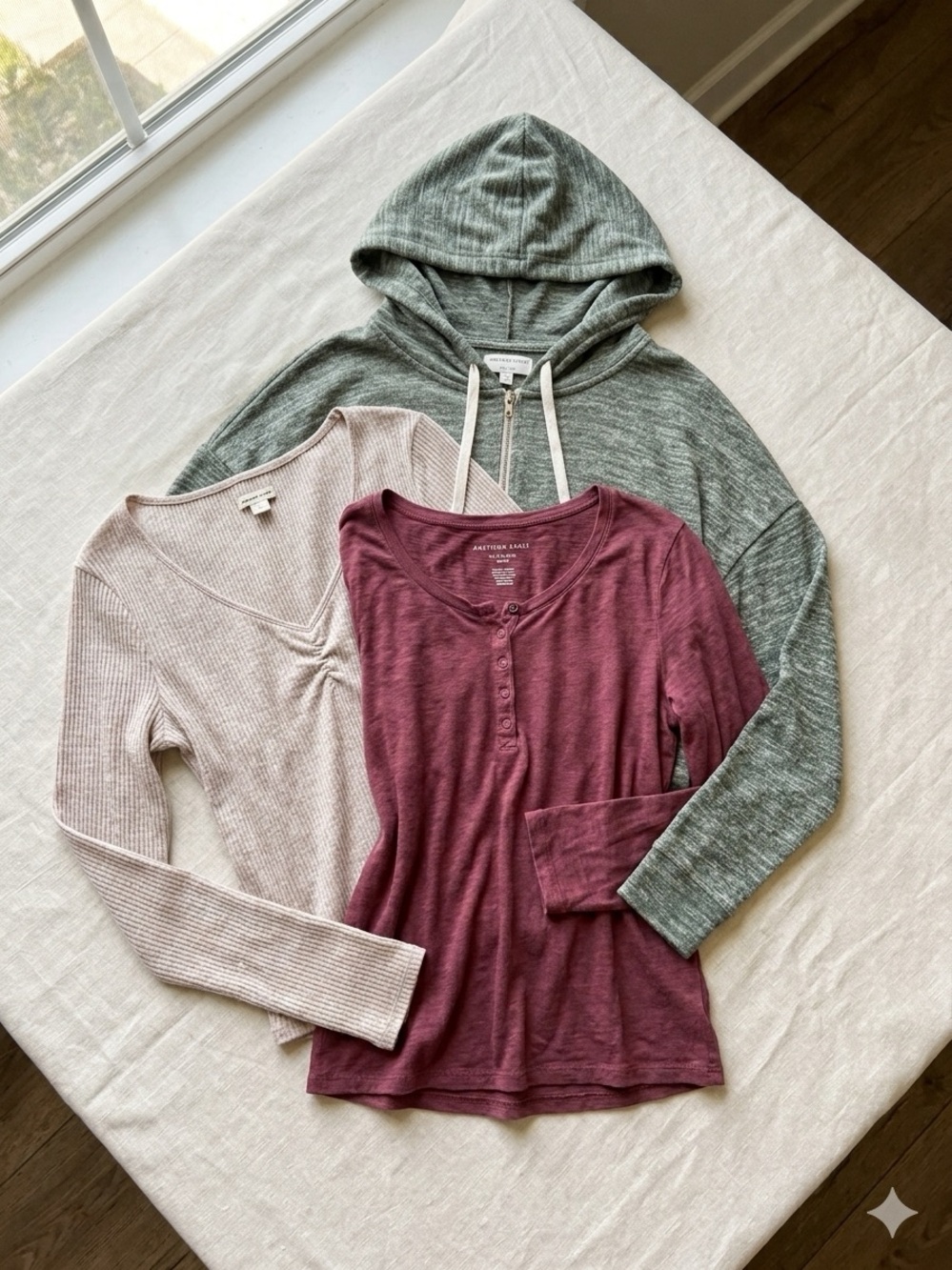 American Eagle Lounge Bundle Size M/L • Cropped Zip Hoodie, Henley & Rib Top Set